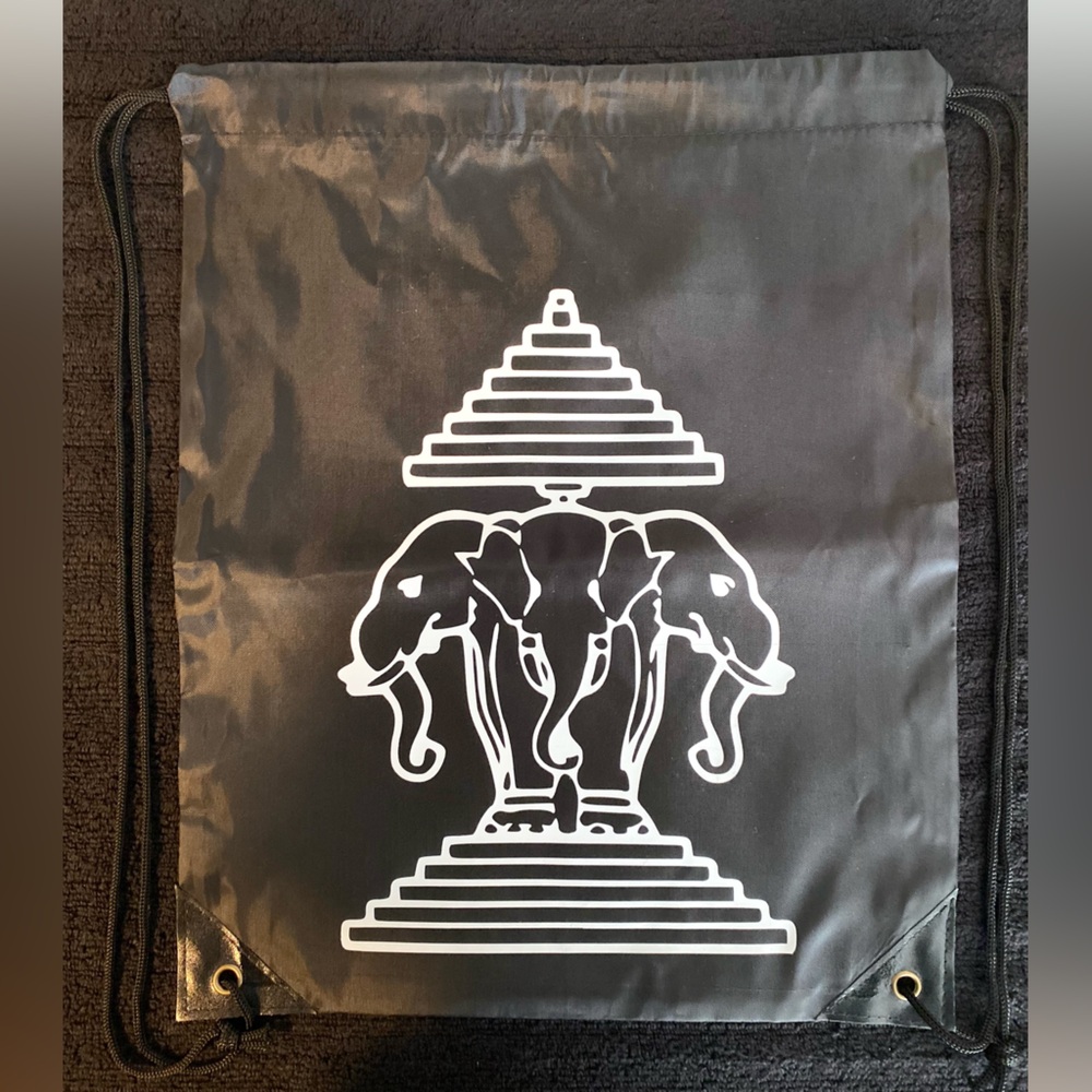 White 3 Headed Elephants Black Tote Bags